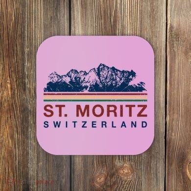 St Moritz Switzerland Retro Skiing Vintage Swiss Gift Coaster