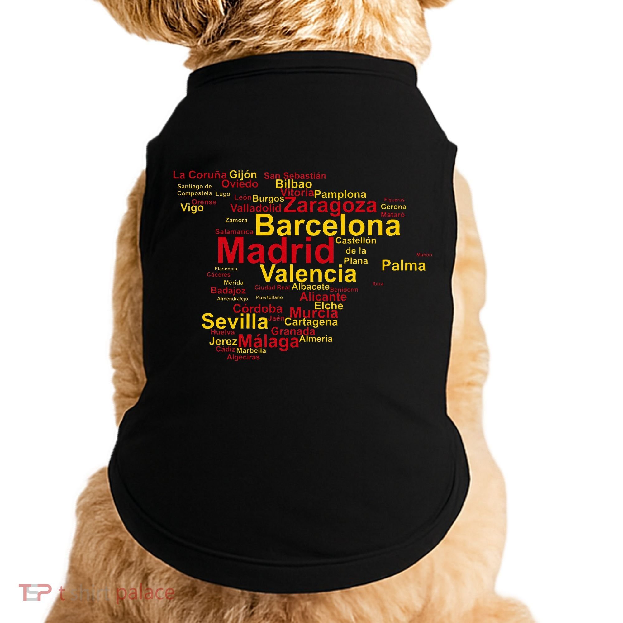 Spain Map Silhouette Towns Cities Madrid Travel Espana Doggie Tank