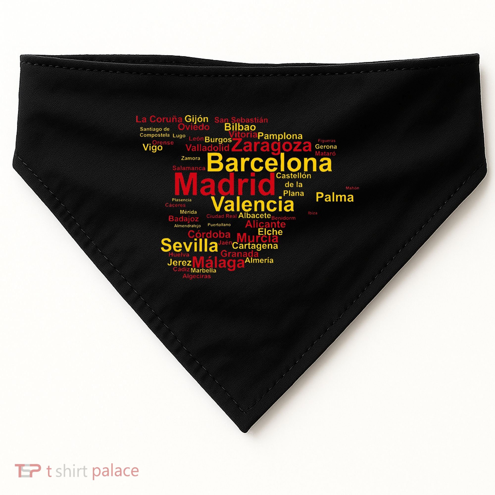 Spain Map Silhouette Towns Cities Madrid Travel Espana USA-Made Doggie Bandana