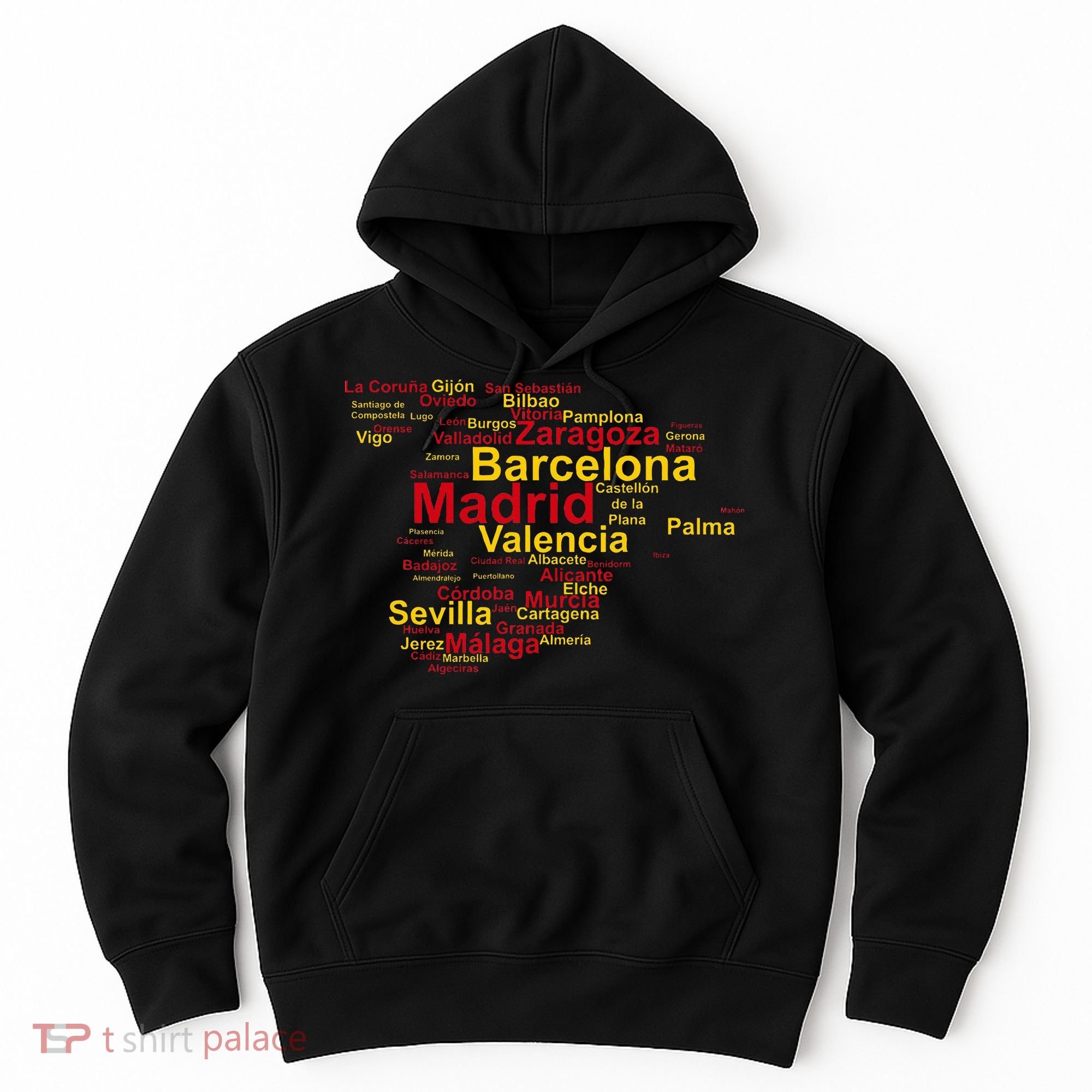 Spain Map Silhouette Towns Cities Madrid Travel Espana Hoodie
