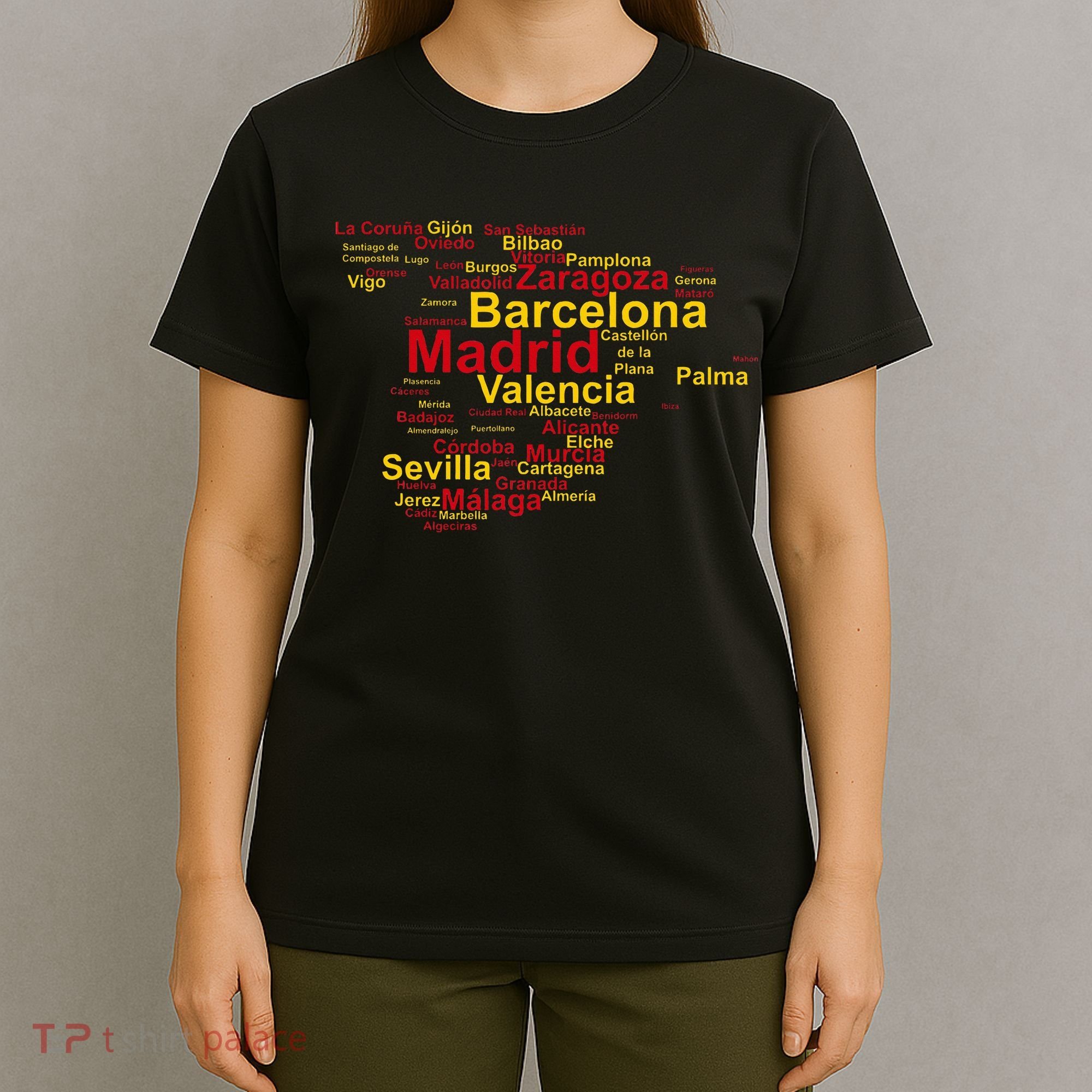 Spain Map Silhouette Towns Cities Madrid Travel Espana T-Shirt