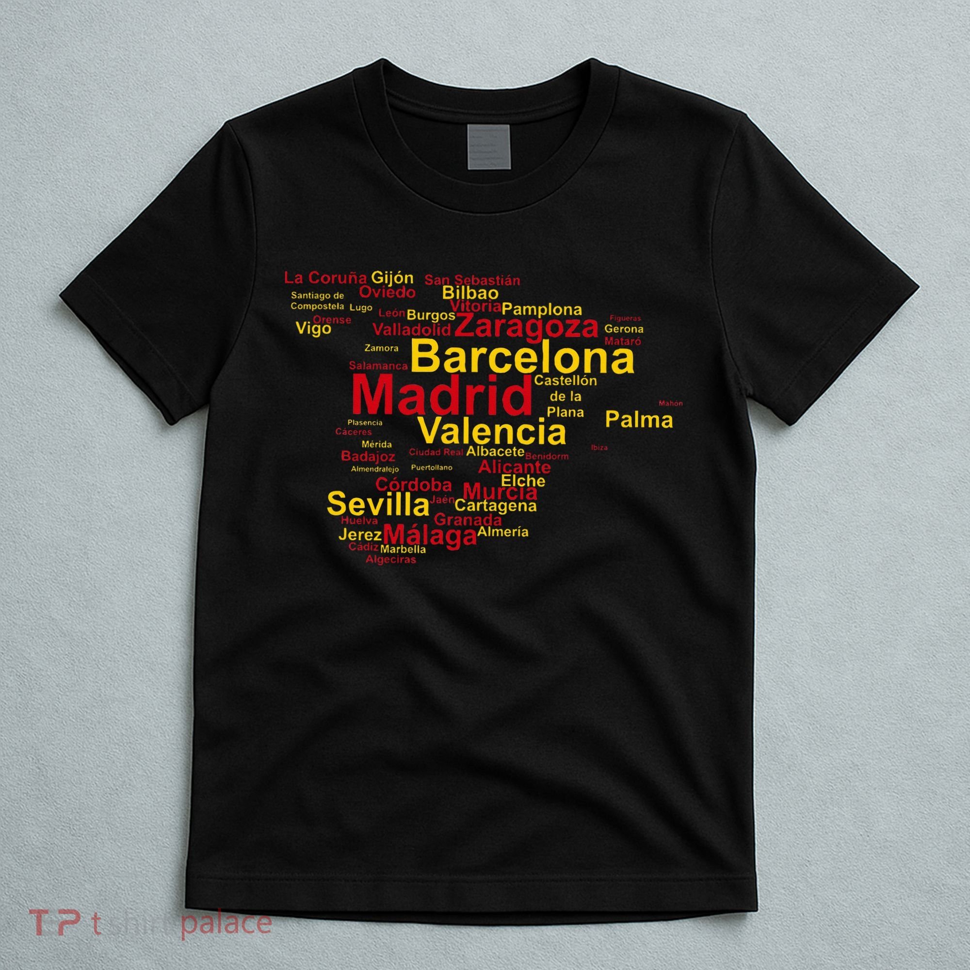 Spain Map Silhouette Towns Cities Madrid Travel Espana T-Shirt