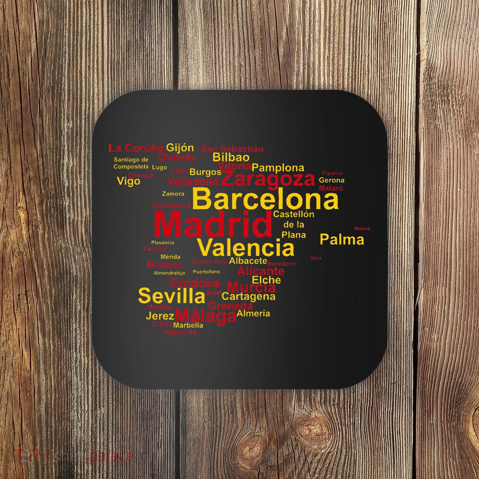 Spain Map Silhouette Towns Cities Madrid Travel Espana Coaster