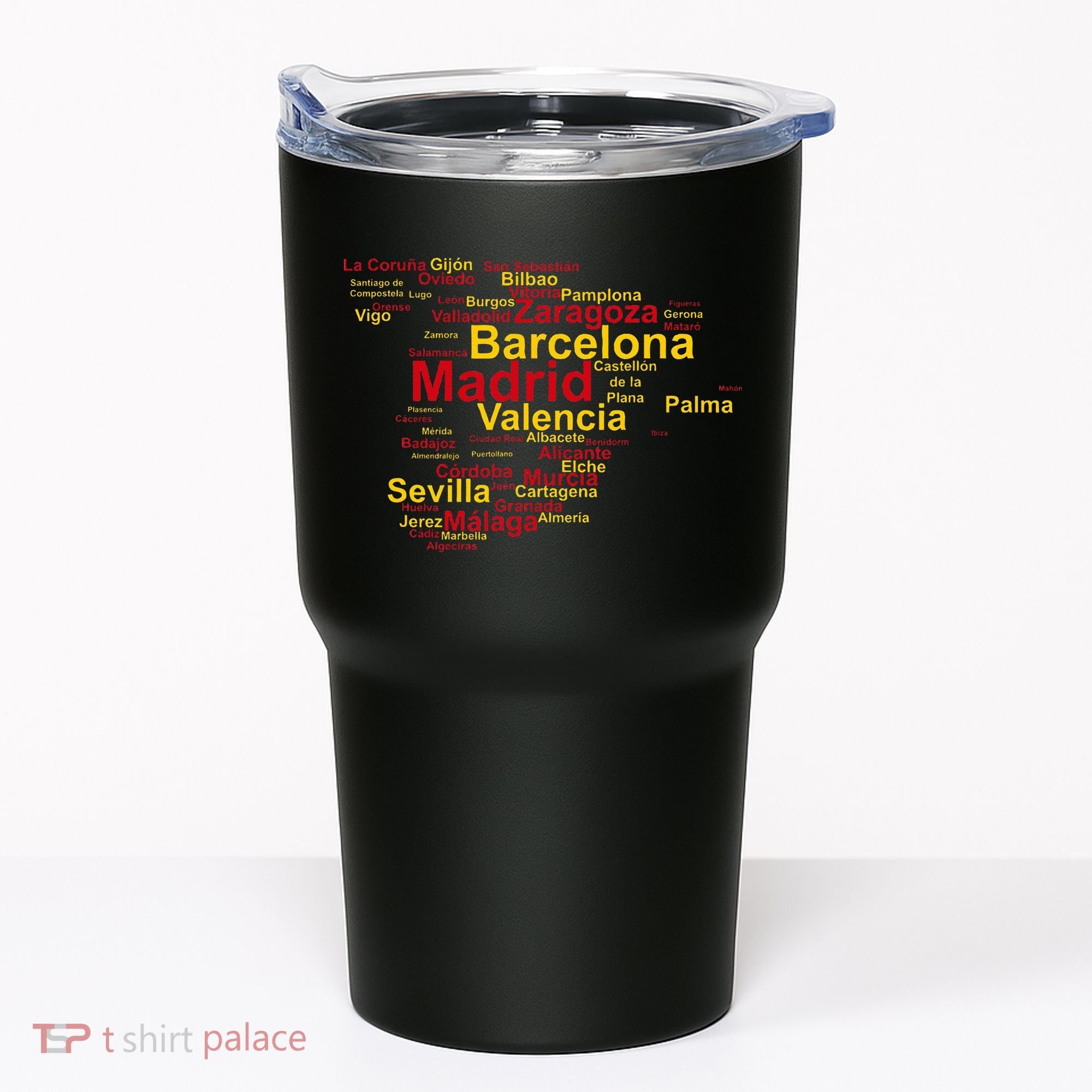 Spain Map Silhouette Towns Cities Madrid Travel Espana Tumbler