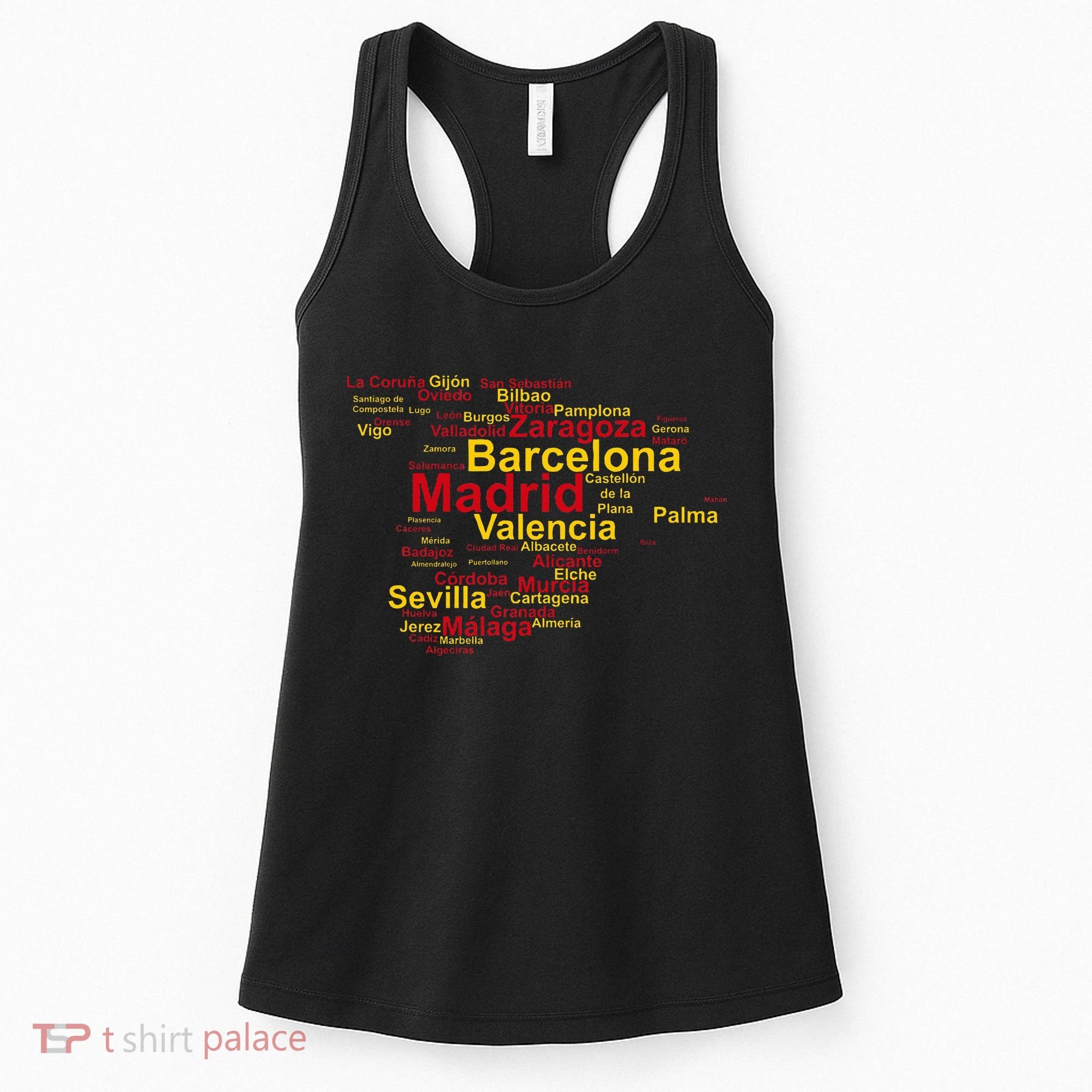 Spain Map Silhouette Towns Cities Madrid Travel Espana Women's Tank Top