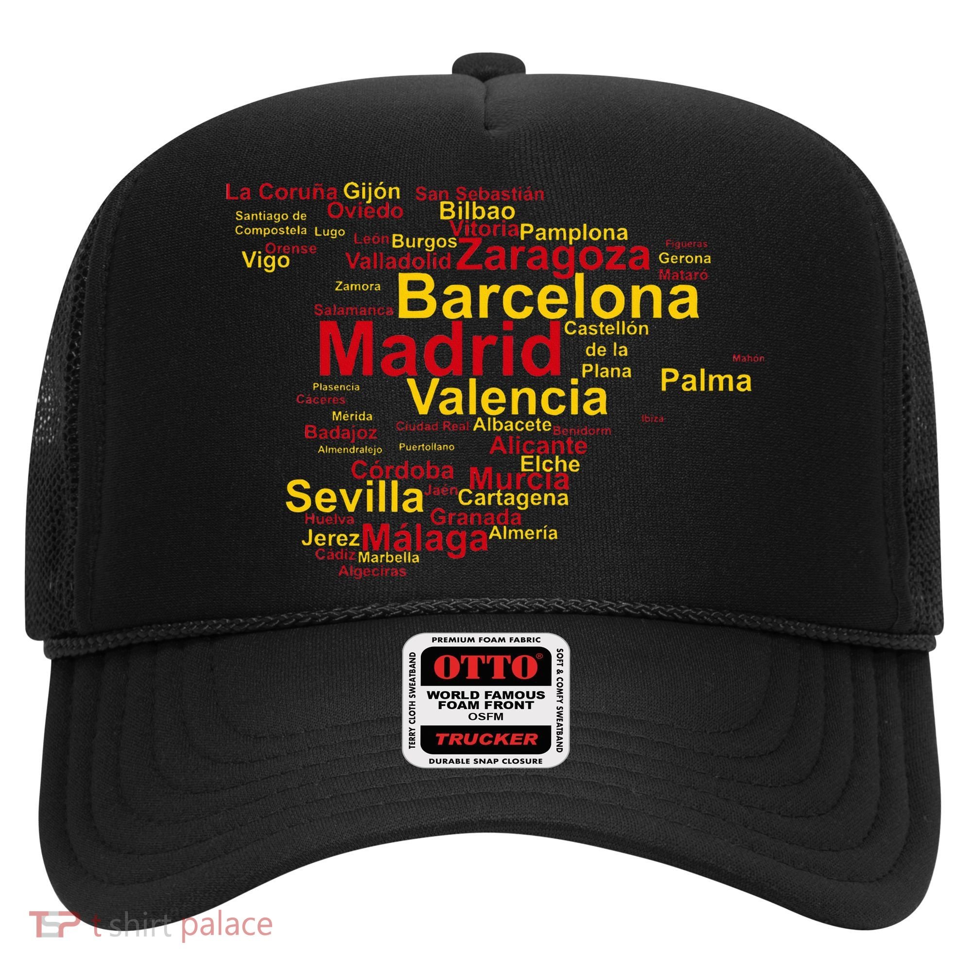 Spain Map Silhouette Towns Cities Madrid Travel Espana Hat