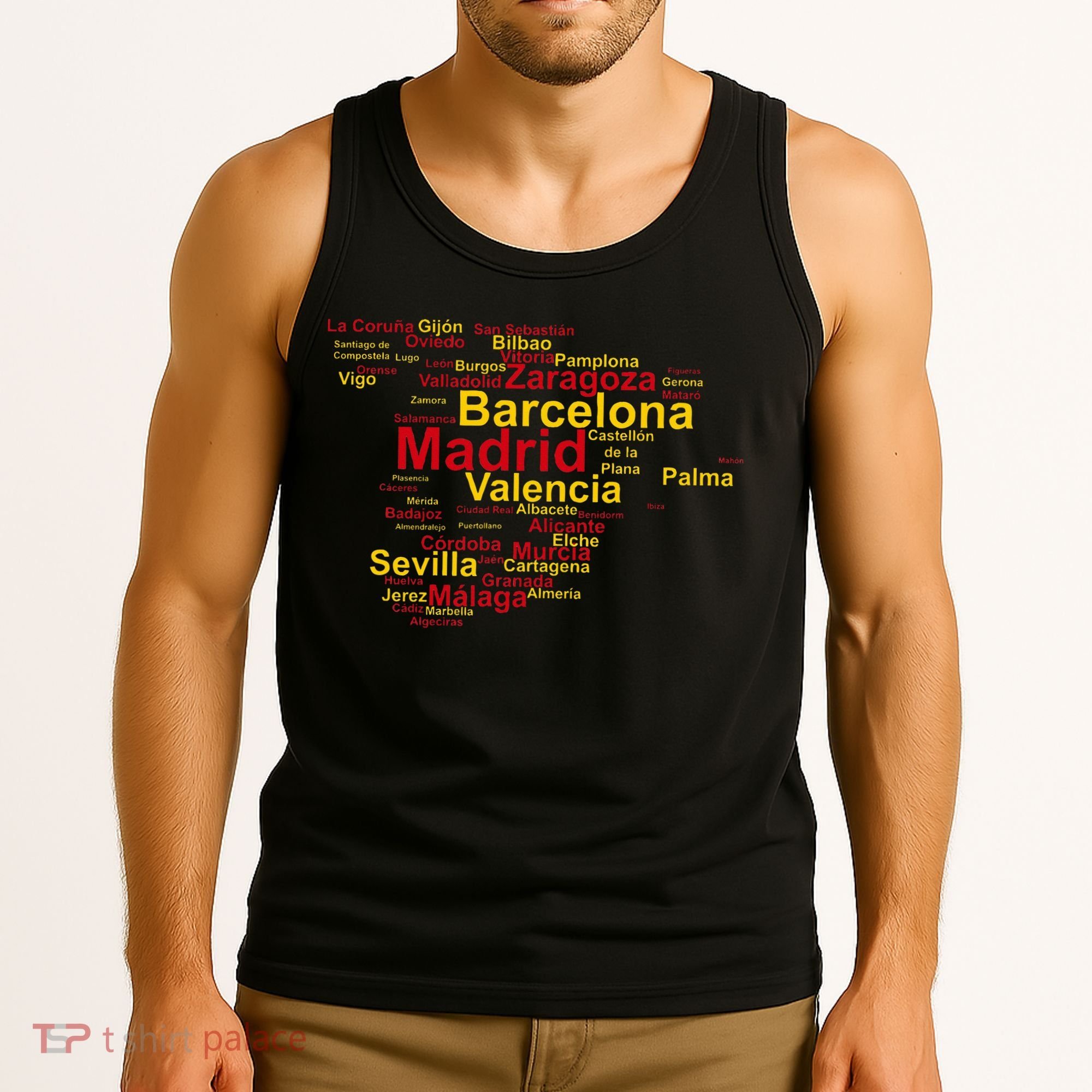 Spain Map Silhouette Towns Cities Madrid Travel Espana Tank Top