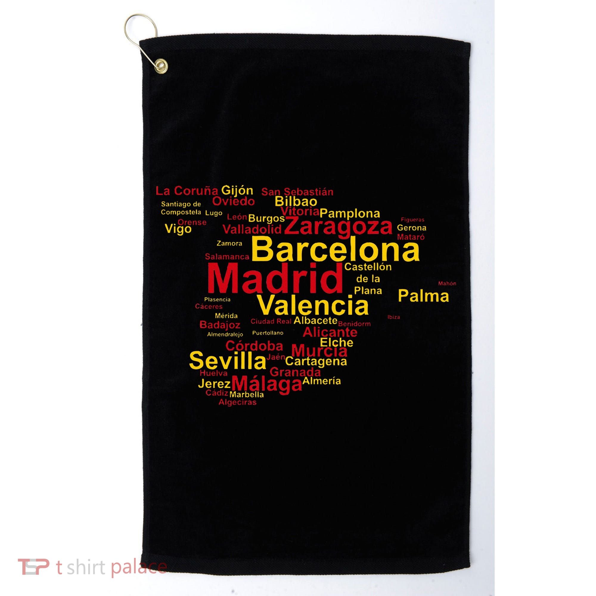 Spain Map Silhouette Towns Cities Madrid Travel Espana Golf Towel