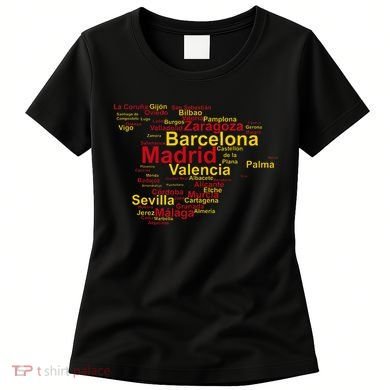 Spain Map Silhouette Towns Cities Madrid Travel Espana Women's T-Shirt