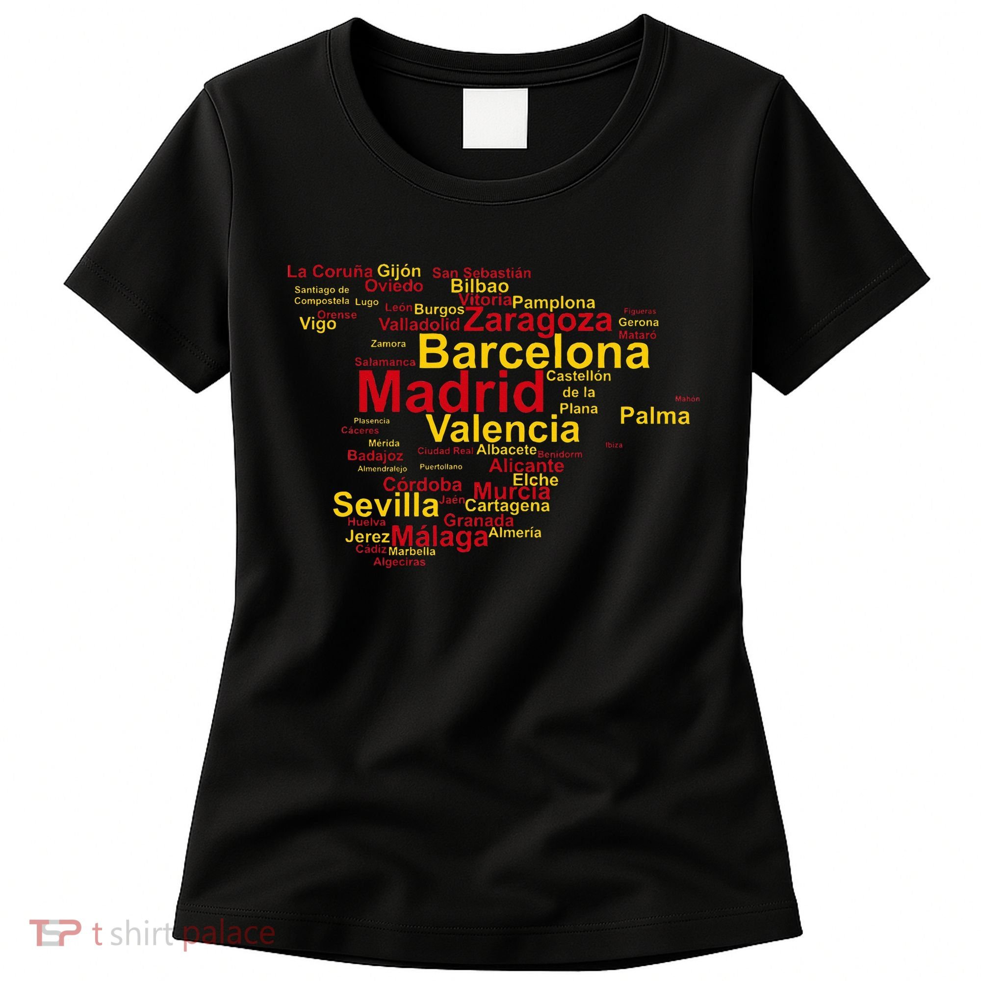 Spain Map Silhouette Towns Cities Madrid Travel Espana Women's T-Shirt