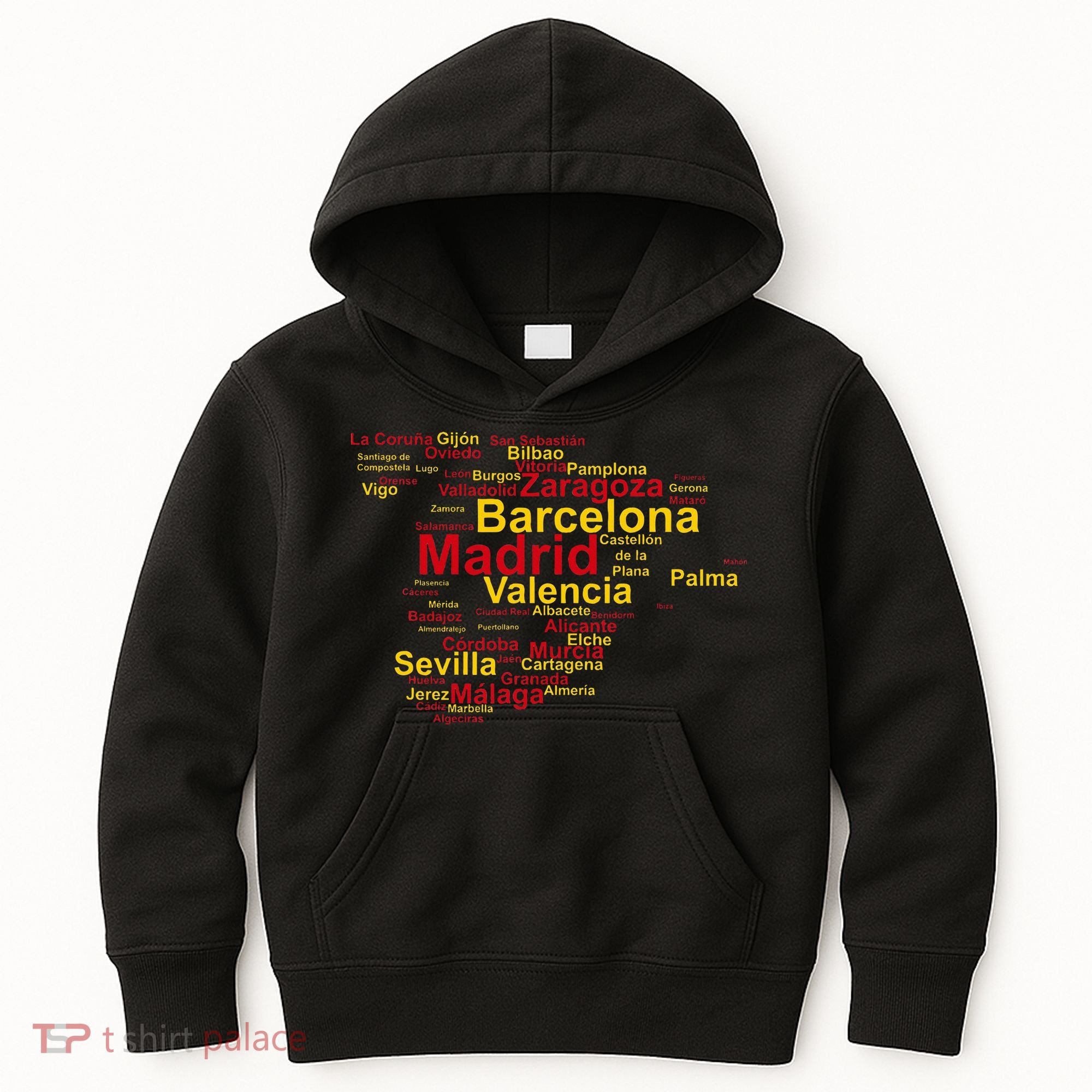 Spain Map Silhouette Towns Cities Madrid Travel Espana Kids Hoodie