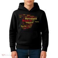 Spain Map Silhouette Towns Cities Madrid Travel Espana Kids Hoodie thumb 4