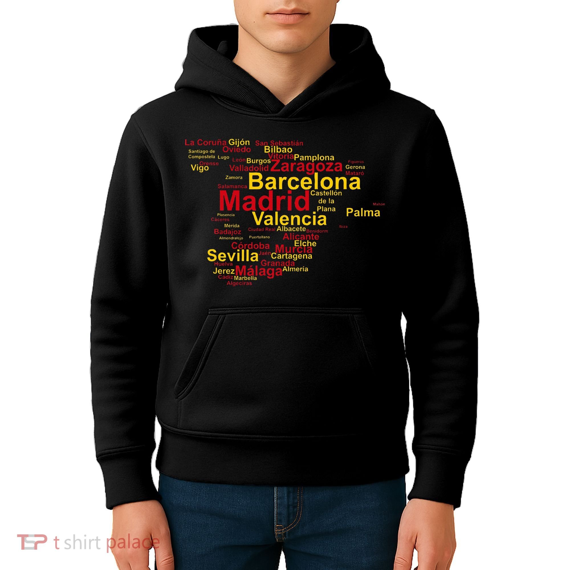 Spain Map Silhouette Towns Cities Madrid Travel Espana Kids Hoodie