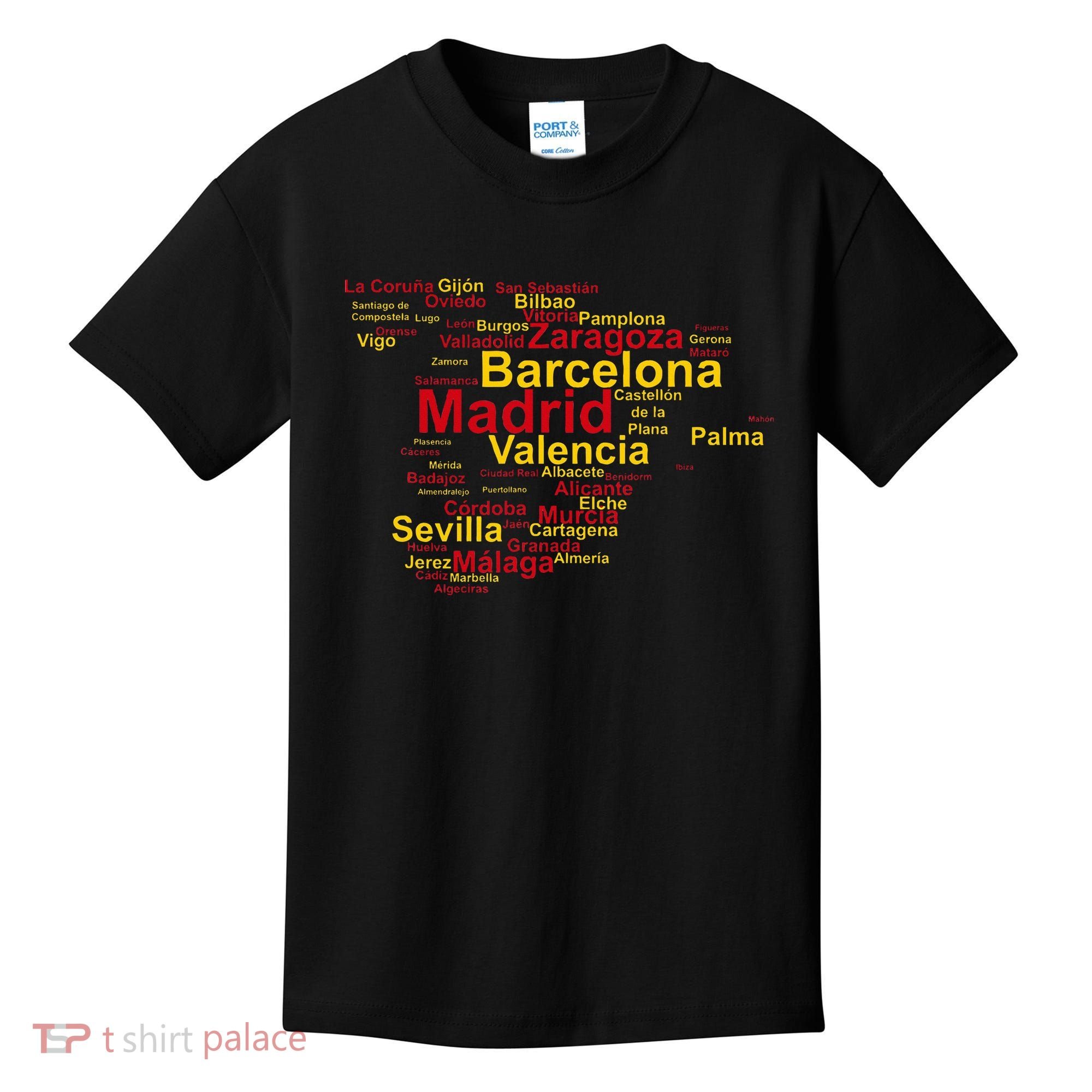 Spain Map Silhouette Towns Cities Madrid Travel Espana Kids T-Shirt