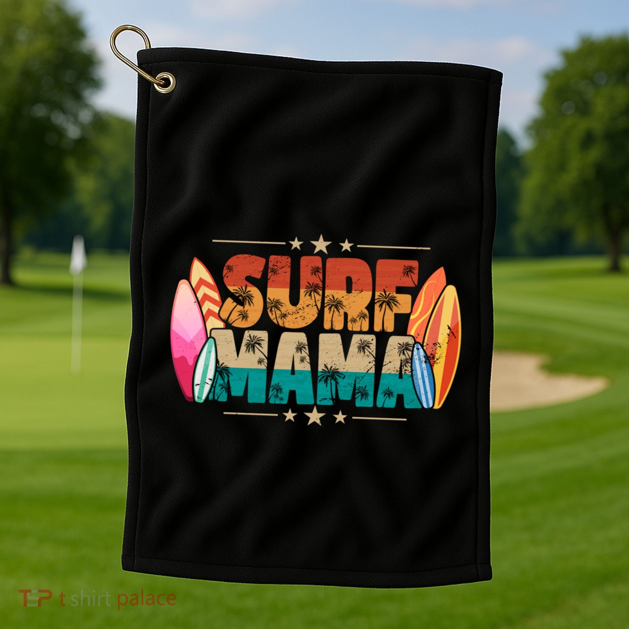 Surf Mama Surfer Mommy Mom Summer Beach Vibes Surfing Funny Gift Golf Towel