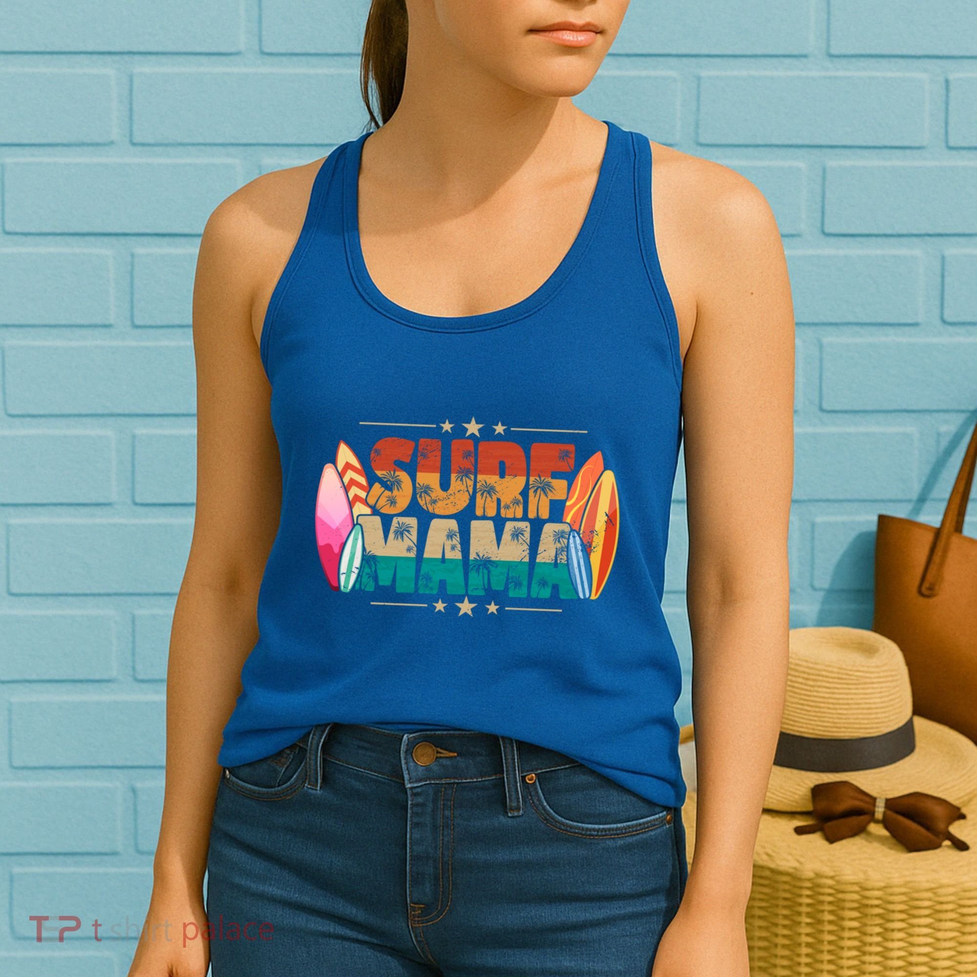 Surf Mama Surfer Mommy Mom Summer Beach Vibes Surfing Funny Gift Women's Tank Top