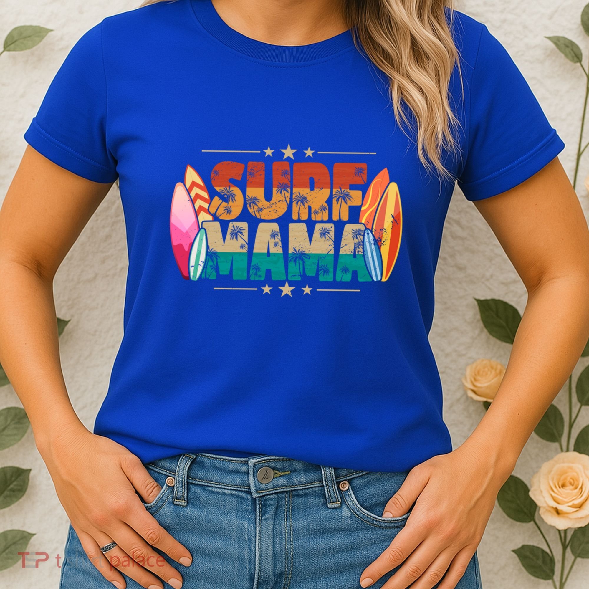 Surf Mama Surfer Mommy Mom Summer Beach Vibes Surfing Funny Gift Women's T-Shirt