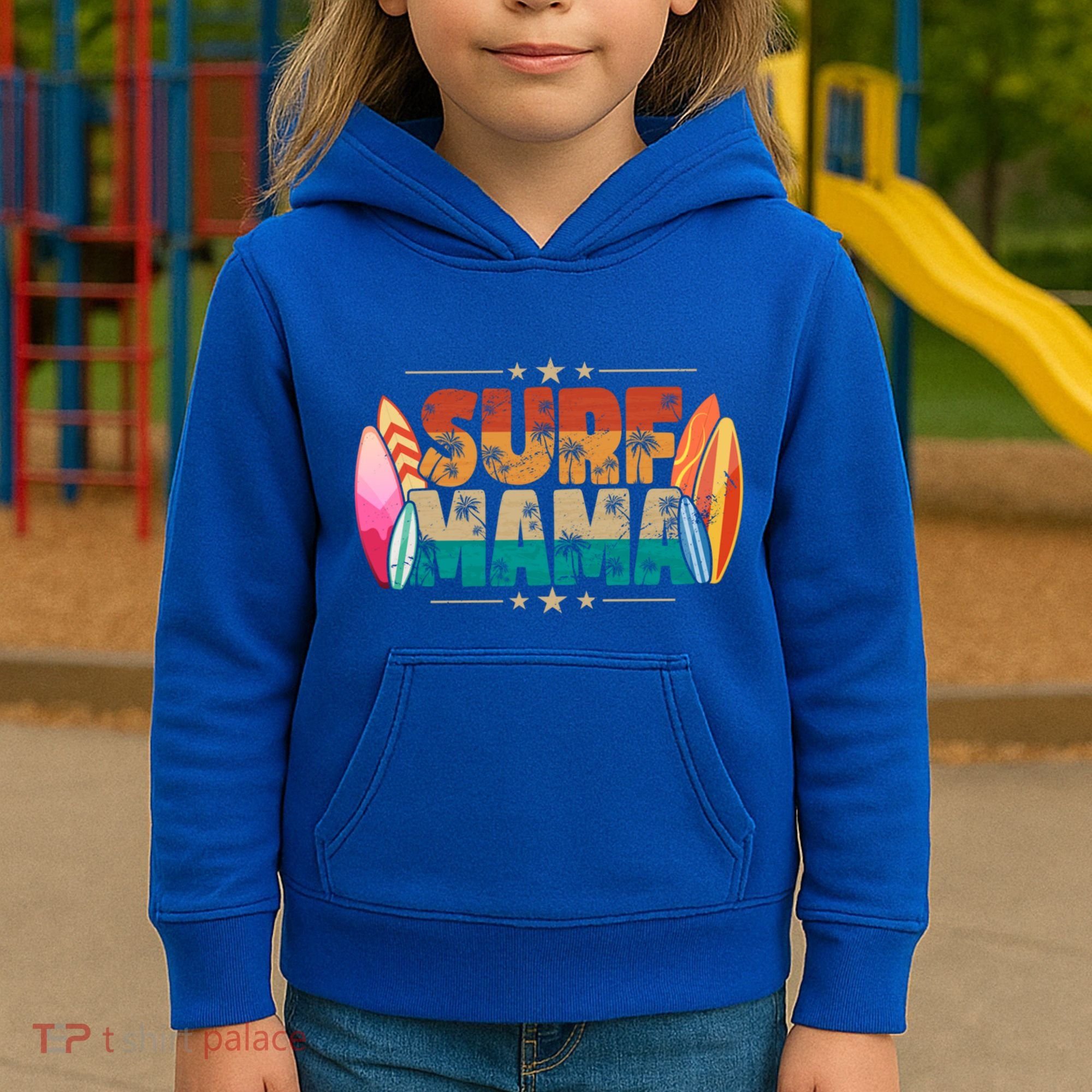 Surf Mama Surfer Mommy Mom Summer Beach Vibes Surfing Funny Gift Kids Hoodie