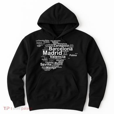 Spain Map Silhouette Towns Cities Madrid Travel Espana Hoodie