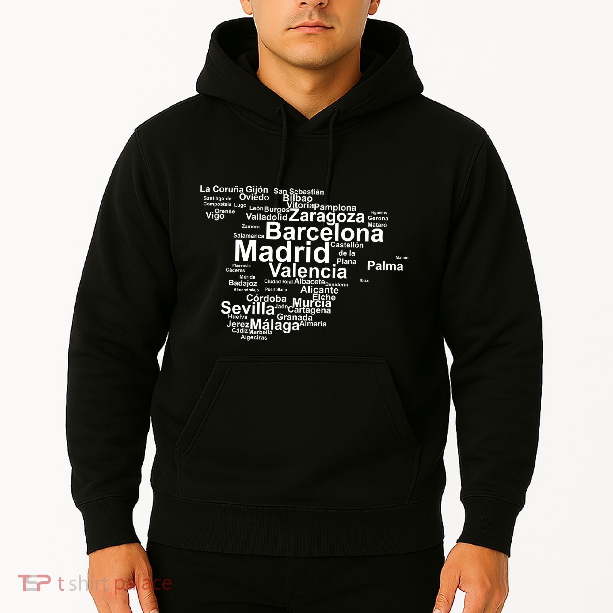 Spain Map Silhouette Towns Cities Madrid Travel Espana Hoodie