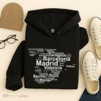 Spain Map Silhouette Towns Cities Madrid Travel Espana Hoodie thumb 4