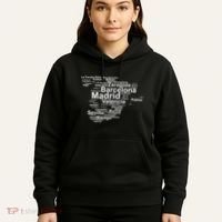 Spain Map Silhouette Towns Cities Madrid Travel Espana Hoodie thumb 5