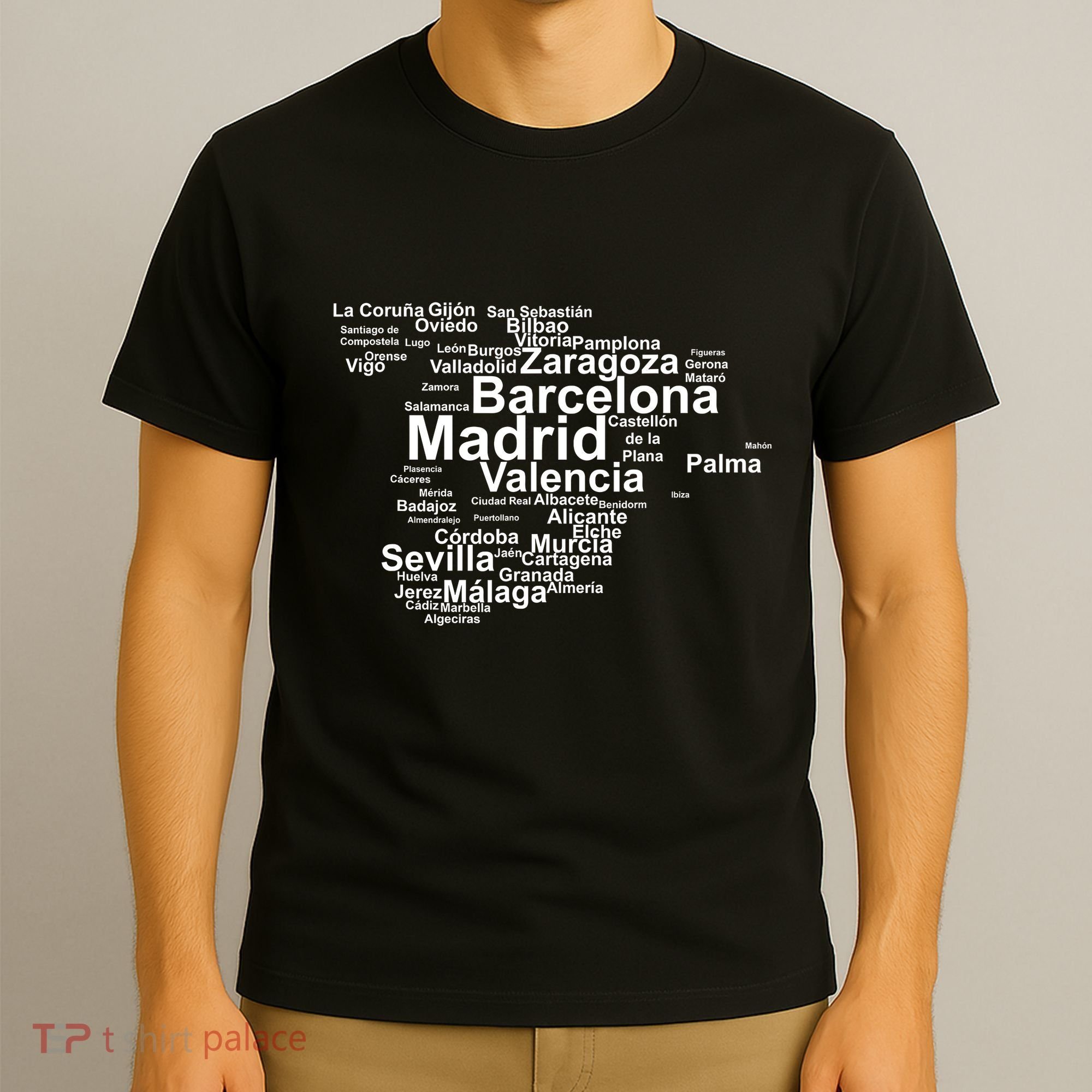 Spain Map Silhouette Towns Cities Madrid Travel Espana T-Shirt