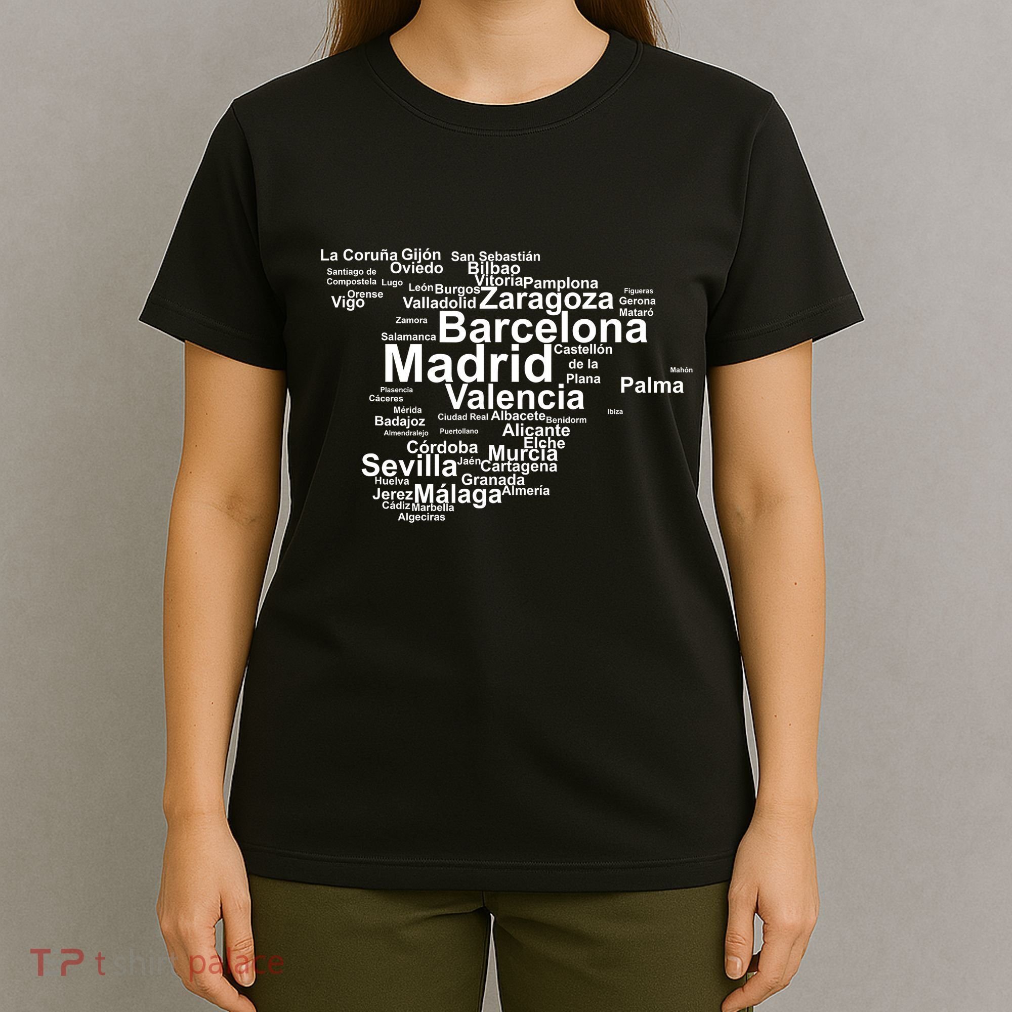 Spain Map Silhouette Towns Cities Madrid Travel Espana T-Shirt
