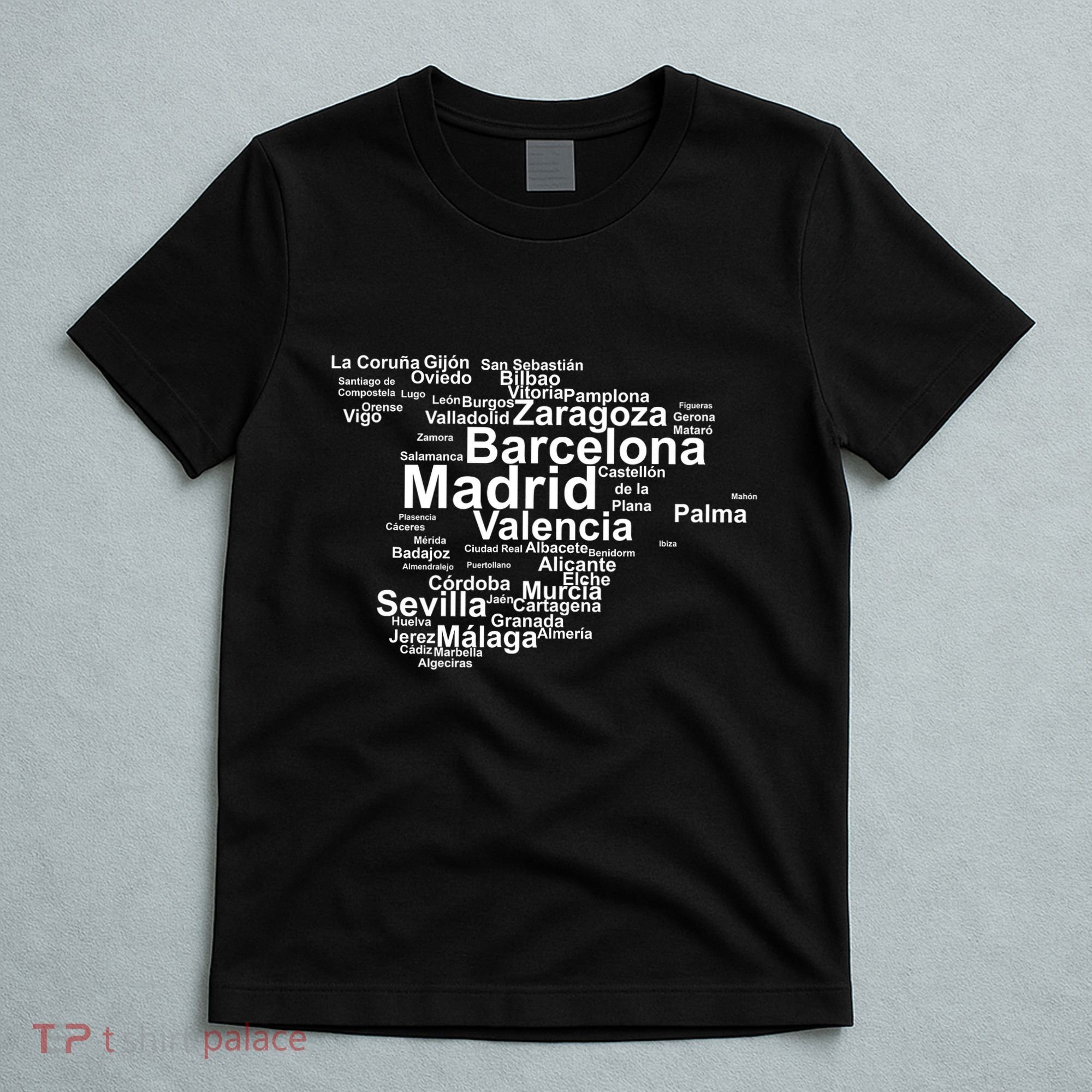 Spain Map Silhouette Towns Cities Madrid Travel Espana T-Shirt
