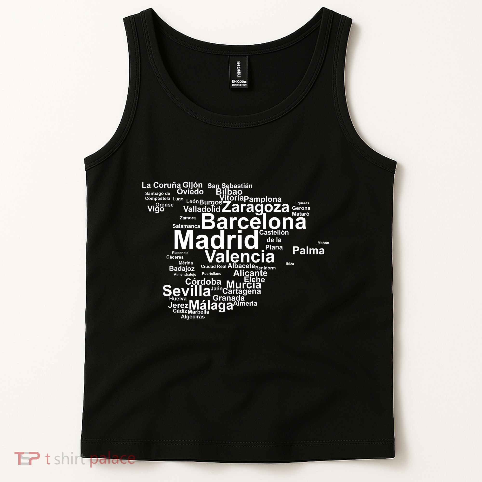 Spain Map Silhouette Towns Cities Madrid Travel Espana Tank Top