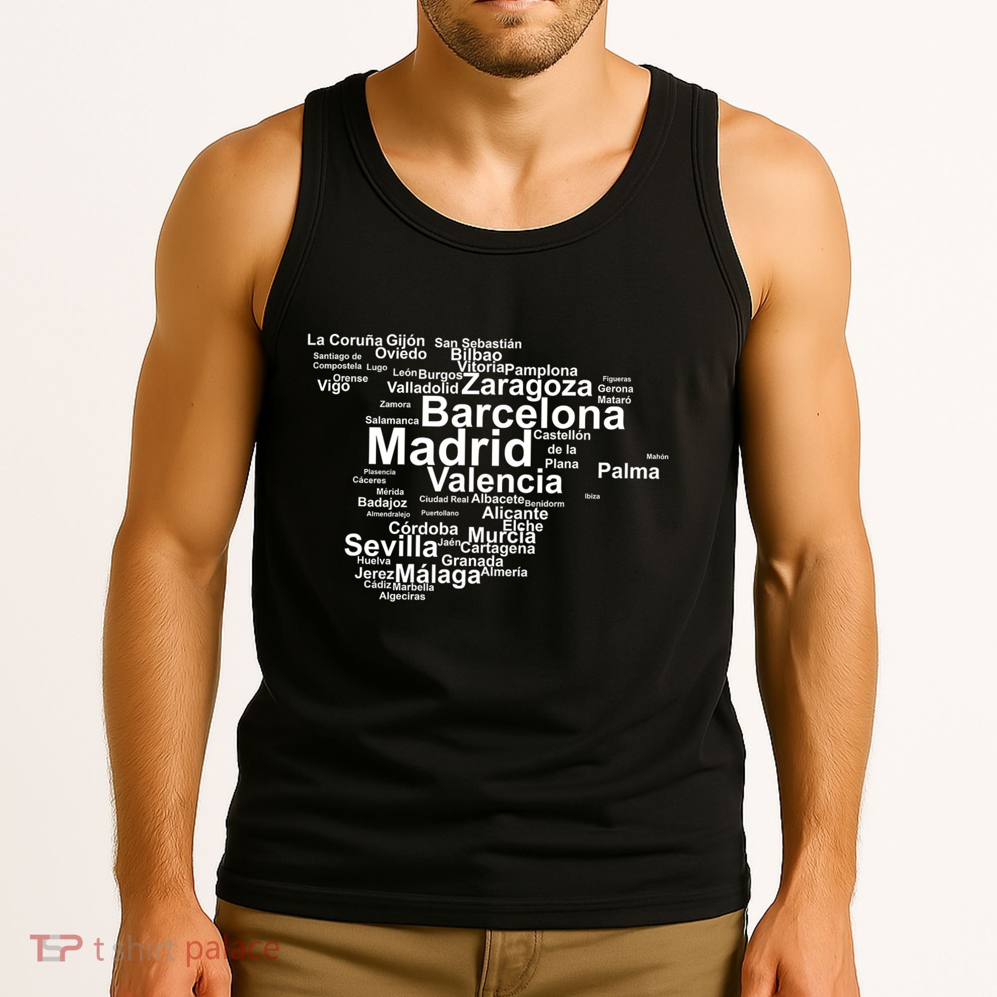 Spain Map Silhouette Towns Cities Madrid Travel Espana Tank Top