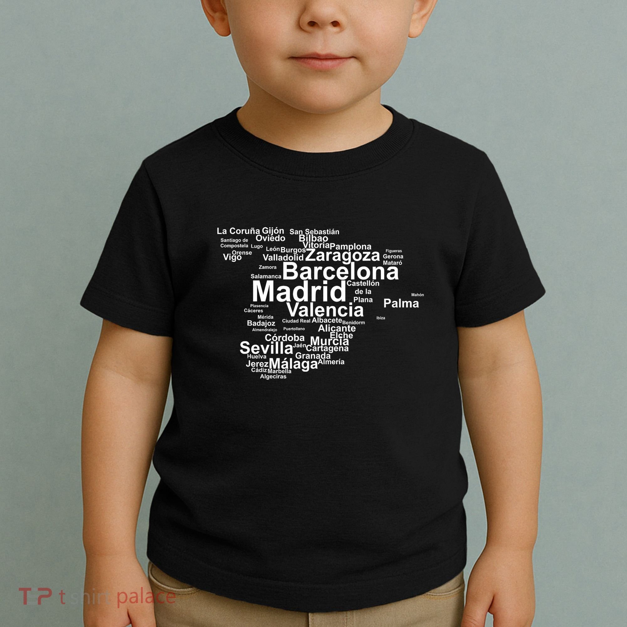 Spain Map Silhouette Towns Cities Madrid Travel Espana Toddler T-Shirt