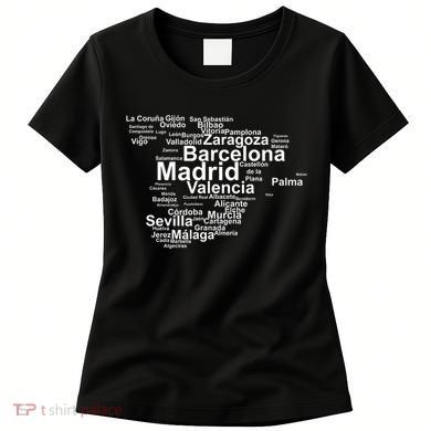 Spain Map Silhouette Towns Cities Madrid Travel Espana Women's T-Shirt