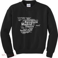 Spain Map Silhouette Towns Cities Madrid Travel Espana Kids Sweatshirt thumb 0
