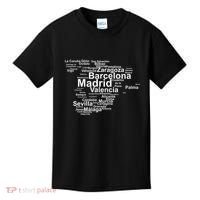 Spain Map Silhouette Towns Cities Madrid Travel Espana Kids T-Shirt thumb 0
