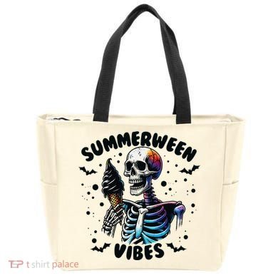 Summerween Magic Skeleton Enjoying Ice Cream Delight Tote Bag