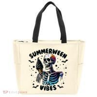 Summerween Magic Skeleton Enjoying Ice Cream Delight Tote Bag thumb 0