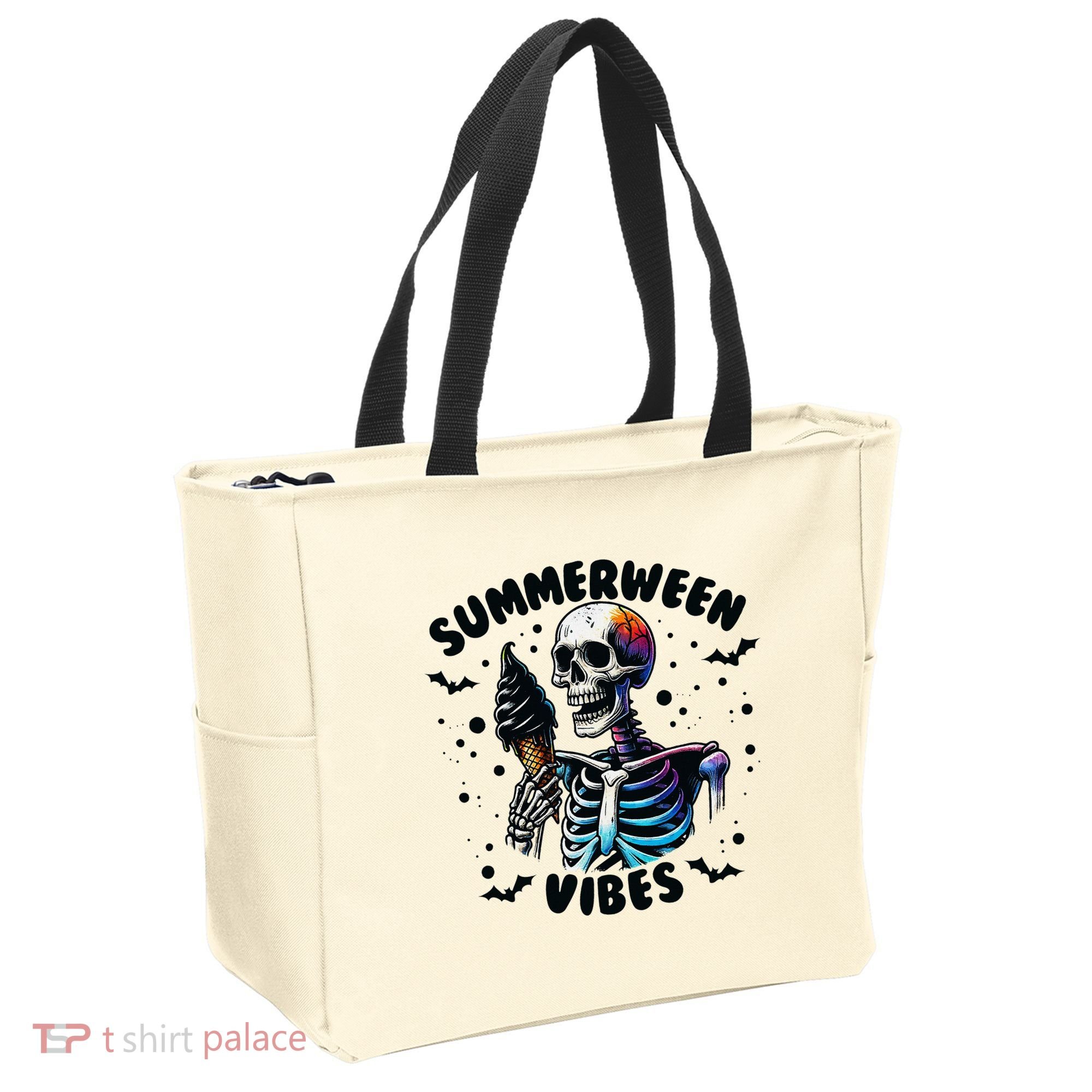 Summerween Magic Skeleton Enjoying Ice Cream Delight Tote Bag