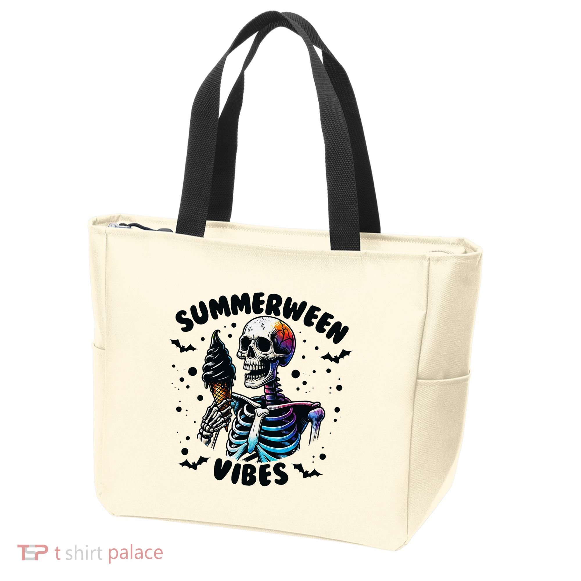 Summerween Magic Skeleton Enjoying Ice Cream Delight Tote Bag
