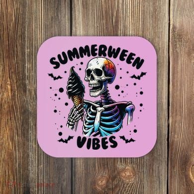 Summerween Magic Skeleton Enjoying Ice Cream Delight Coaster