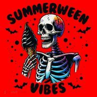 Summerween Magic Skeleton Enjoying Ice Cream Delight Santa Hat thumb 1