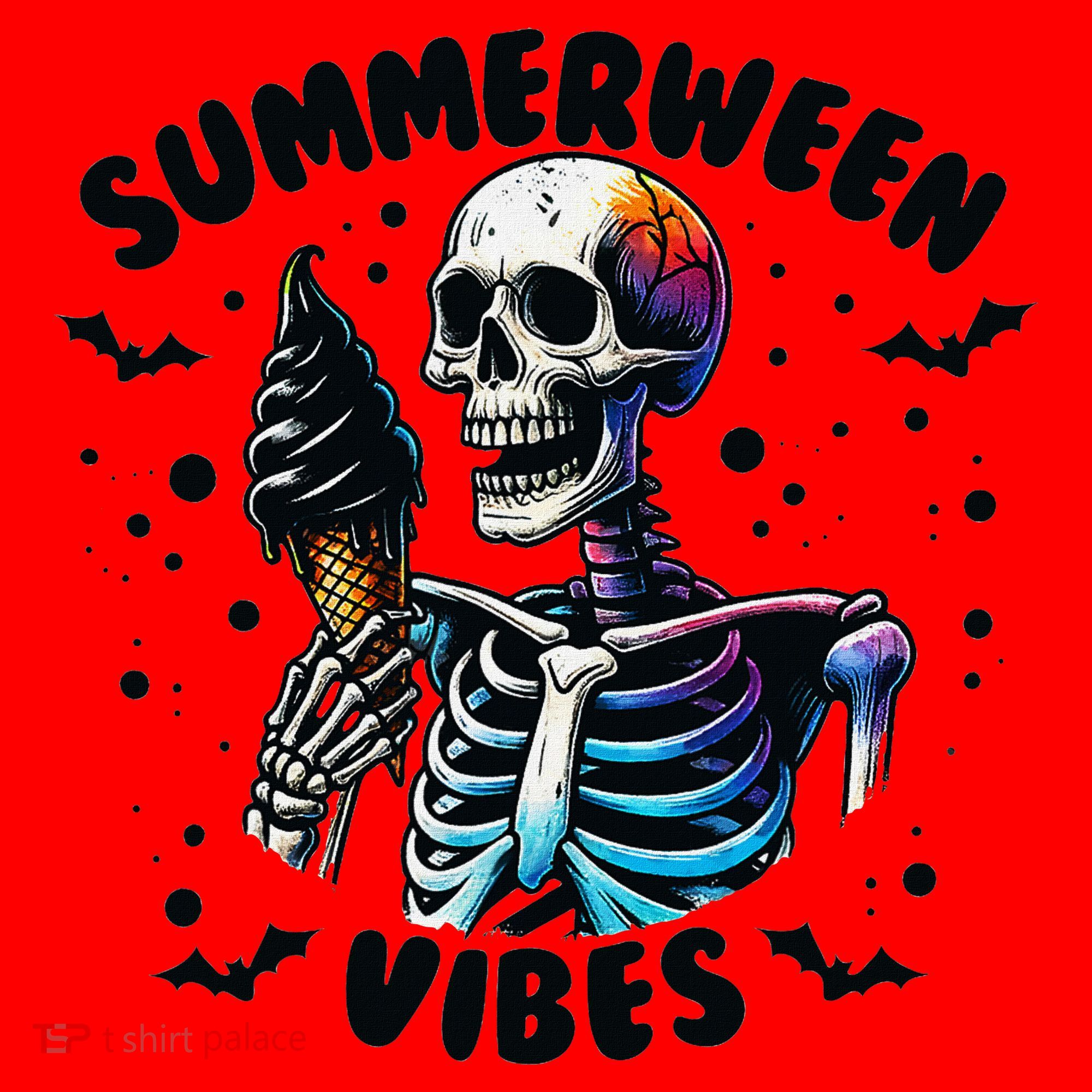 Summerween Magic Skeleton Enjoying Ice Cream Delight Santa Hat