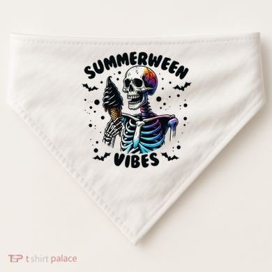 Summerween Magic Skeleton Enjoying Ice Cream Delight USA-Made Doggie Bandana
