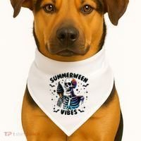 Summerween Magic Skeleton Enjoying Ice Cream Delight USA-Made Doggie Bandana thumb 1