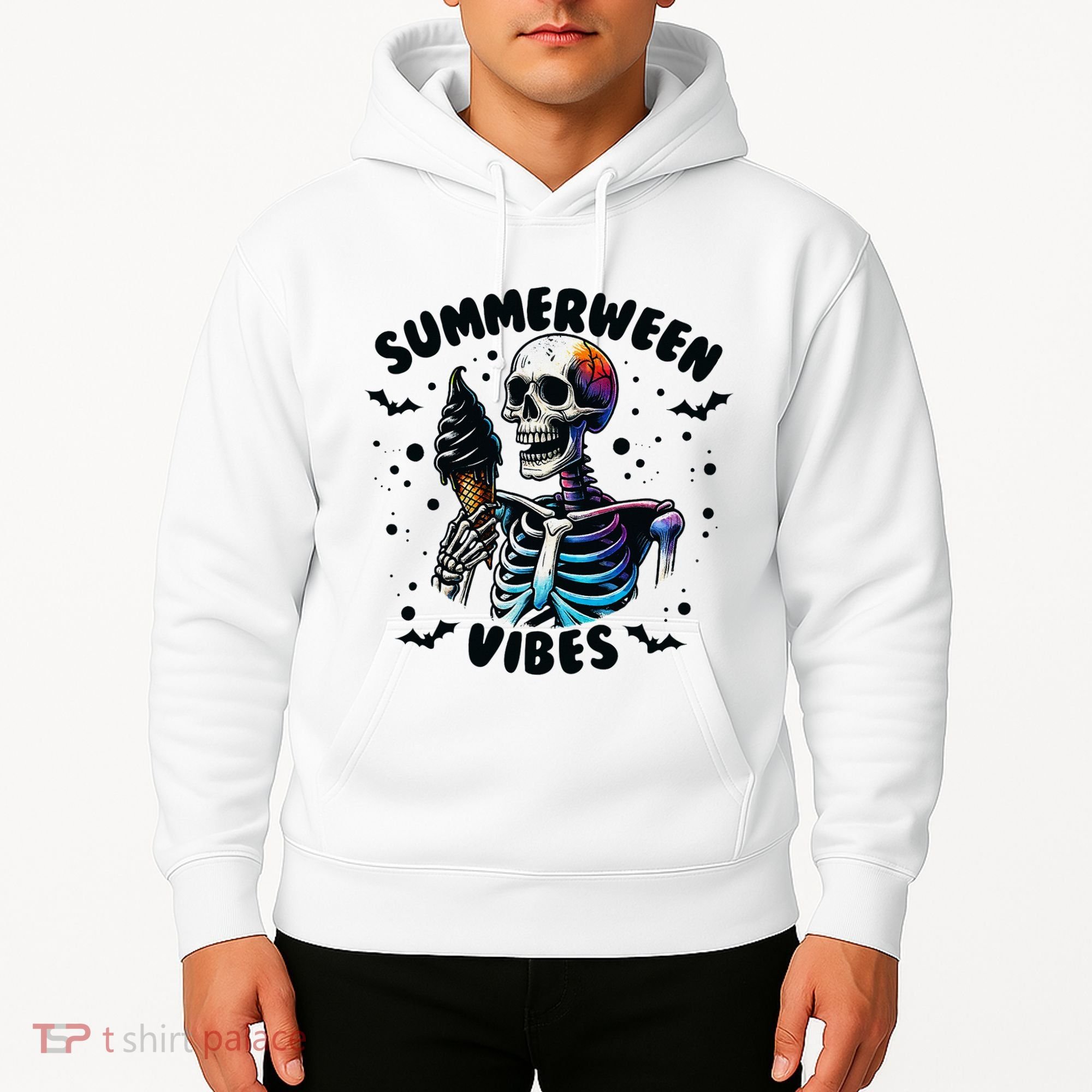Summerween Magic Skeleton Enjoying Ice Cream Delight Hoodie