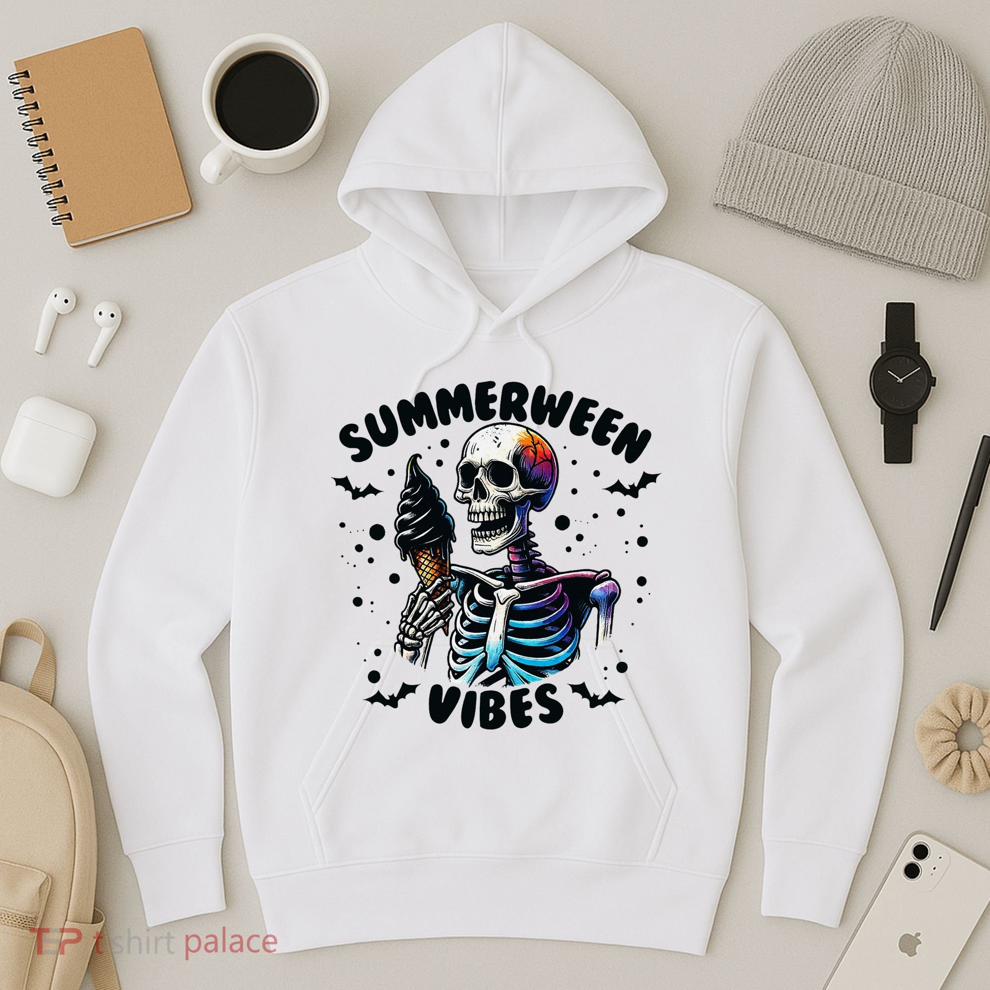 Summerween Magic Skeleton Enjoying Ice Cream Delight Hoodie