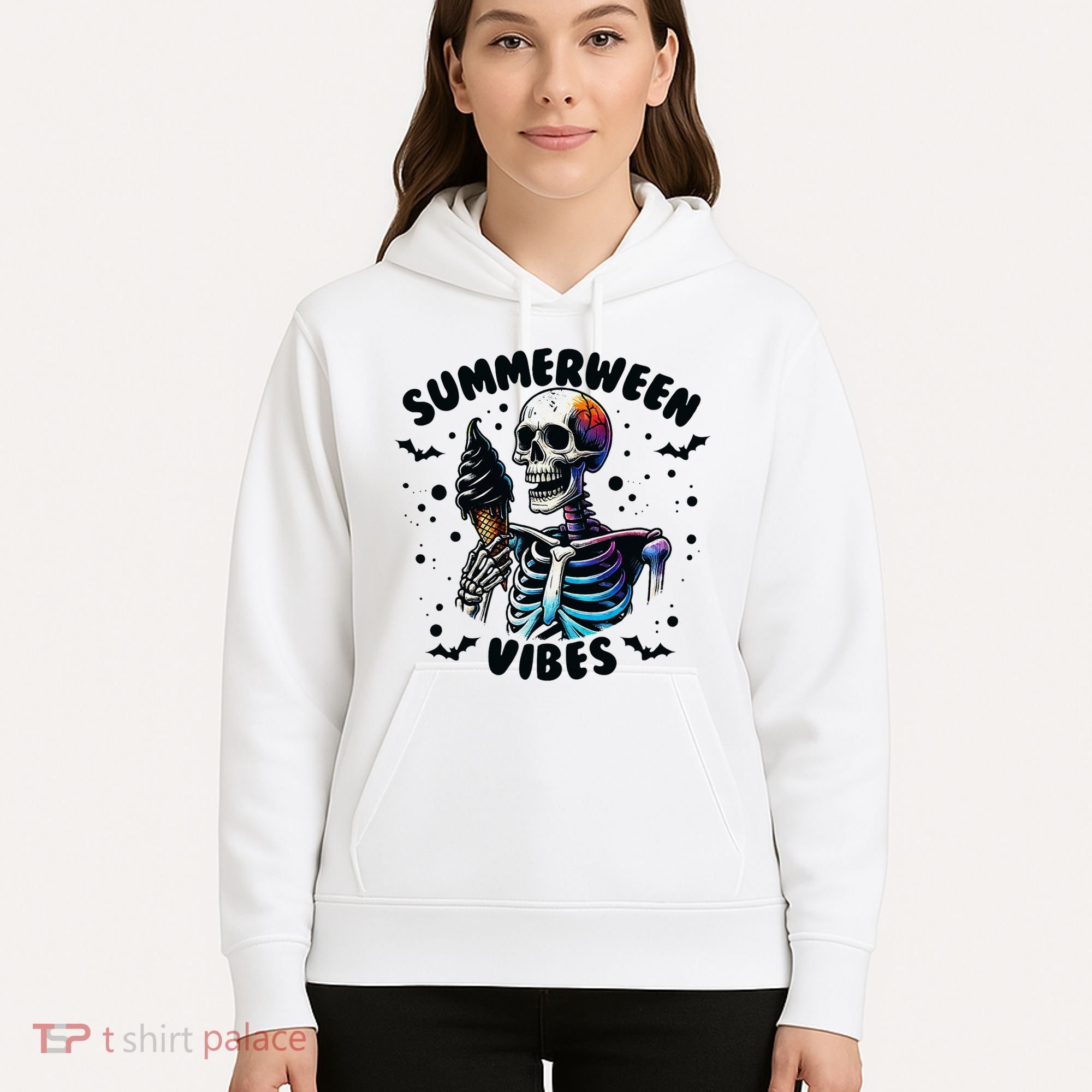 Summerween Magic Skeleton Enjoying Ice Cream Delight Hoodie