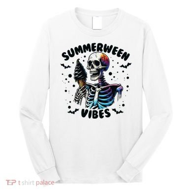 Summerween Magic Skeleton Enjoying Ice Cream Delight Long Sleeve Shirt