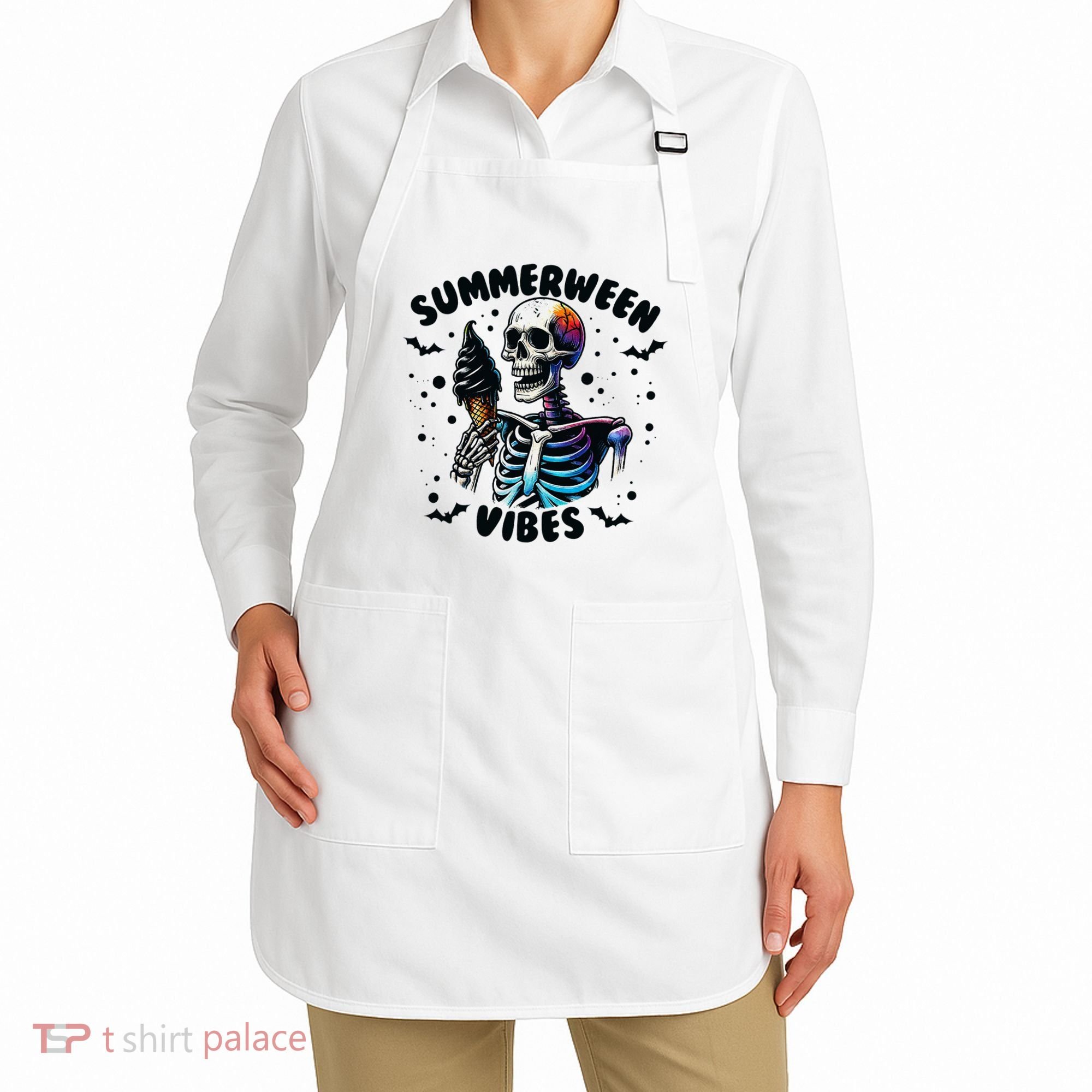 Summerween Magic Skeleton Enjoying Ice Cream Delight Apron