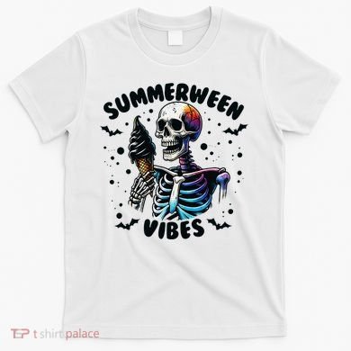Summerween Magic Skeleton Enjoying Ice Cream Delight T-Shirt